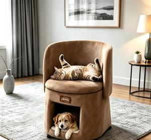 Wholesale 2-in-1 <b>Folding</b> Chair Pet Sleeping <b>Bed</b> Cat Cave <b>Bed</b> with Orthopedic Memory Foam & Rollers - Product Image 1