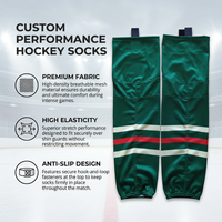 Chaussettes de hockey sur glace 100% polyester respirantes à séchage rapide, fabrication sur mesure, service OEM, sublimation intégrale, élastiques
