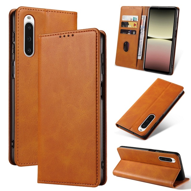 Retro Calf Skin PU Leather Book Folio Cover Wallet Phone Case for Sony Xperia 1 10 V/Xperia 5 Ace III