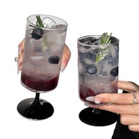 Verre à vin à parois droites, pied noir, verre à cocktail, ambiance créative, verre à vin rouge de style designer, verre sodalime 201-300ml, jus