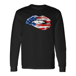 Camiseta de manga larga con diseño de labios de la bandera estadounidense, diseño del Día de la Independencia del 4 de julio - Product Image 1