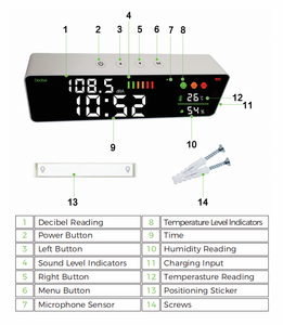 Medidor de Decibelios, Medidor de Temperatura y Humedad, Reloj <span class=keywords><strong>Despertador</strong></span> de Pared, Detector de Sonido HD, Medidor de Ruido - Product Image 6