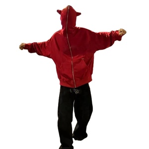 Mode personnalisé blanc broderie Logo polaire coton hommes face intégrale sweats à capuche surdimensionnés cornes de diable hommes <span class=keywords><strong>visage</strong></span> intégral sweats à capuche zippés - Product Image 2