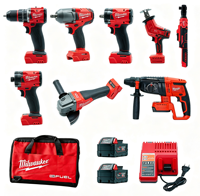 Kit d'outils Milwaukee 8 pièces, ensemble complet avec 2 batteries et 1 chargeur, ensemble d'outils électriques FUEL, kit d'outils pour le travail du bois et l'entretien