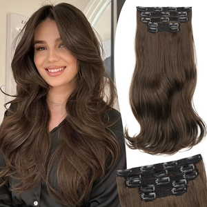 Extension per <span class=keywords><strong>capelli</strong></span> con clip in <span class=keywords><strong>capelli</strong></span> umani vergini brasiliani, ondulati, naturali, con mèches <span class=keywords><strong>castano</strong></span> <span class=keywords><strong>chiaro</strong></span> miste - Product Image 6