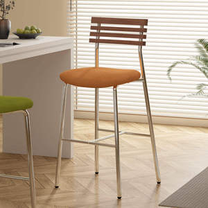 Silla de Bar Estilo Rústico Nórdico, Cromada, de Lujo, Clásica, Alta, para Barra de Cocina, Moderna, de <span class=keywords><strong>Madera</strong></span> y Terciopelo - Product Image 3