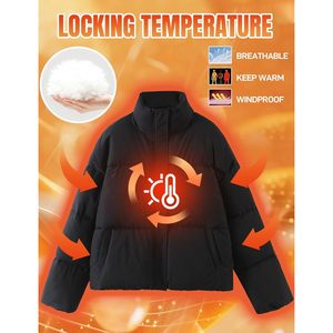Womens Cropped Puffer Jacket Zip Up Stand Collar Lightweight <b>Quilted</b> Winter Warm Coat With Pockets - Product Image 3