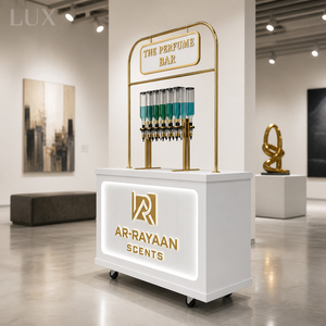 ตู้โชว์น้ำหอมแบบถอดประกอบได้ LUX ปรับแต่งได้ รถเข็นขายน้ำหอมเคลื่อนที่ ตู้ขายน้ำหอมขนาดเล็ก ดีไซน์สวยงาม - Product Image 1