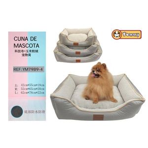 Cuccia Quadrata per Animali Domestici in Tessuto Tecnologico e Velluto di Mais, Colore Beige - Product Image 1