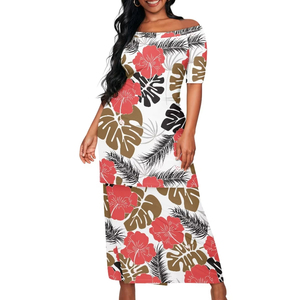 Vestido de Dos Piezas <span class=keywords><strong>Elegante</strong></span> con Estampado Tribal Polinesio para <span class=keywords><strong>Mujer</strong></span>, Diseño Personalizado con Rayas y Plumeria, Sexy, con Hombros Descubiertos - Product Image 4