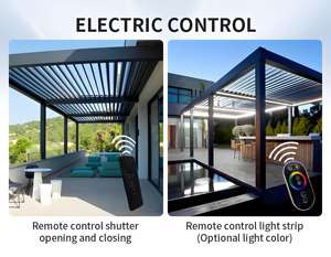 Gazebo électrique de luxe Système de toit à persiennes motorisées réglables Pergola coupe-vent imperméable en aluminium Manteau en poudre <span class=keywords><strong>MULAN</strong></span> PG001 - Product Image 5