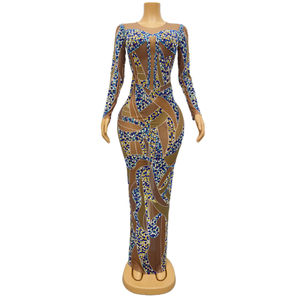Vestidos de graduación verano exy elegan marrón spandex vestidos de fiesta largo elegante solemne azul diamante sahri vestido - Product Image 3