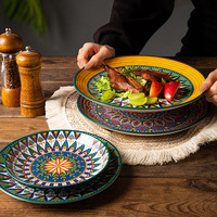 Vaisselle en céramique mexicaine colorée haut de gamme rétro Steak nourriture occidentale légumes assiettes en céramique plat peu profond grandes assiettes
