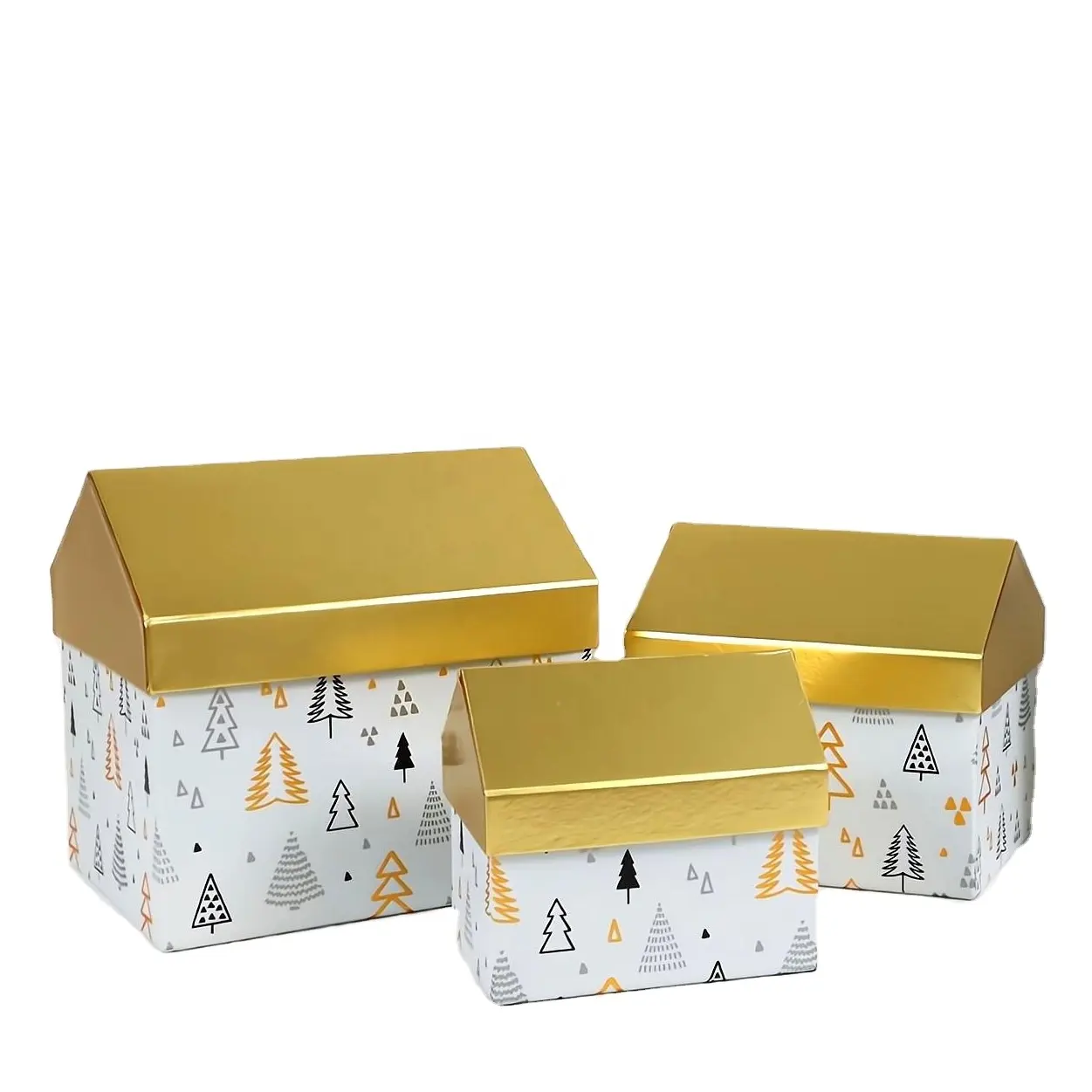 Caja de regalo con forma de Casa de Navidad, Set de 3 piezas con forma de manzana de Navidad, Papá Noel