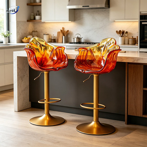 ML Transparent Resin Flower Bar Chair Sunset Gradient Adjustable Gold Base Modern Contemporary Home Bar Furniture - Product Image 1