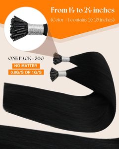 Extensions de <span class=keywords><strong>cheveux</strong></span> I-Tip non-Remy 28 pouces <span class=keywords><strong>noir</strong></span> jais lisses vietnamiennes invisibles à pointes adhésives 50g - Product Image 2