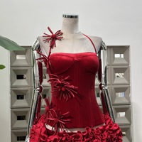 2025 3D en relief haute qualité velours arête de poisson Bustier haut à la main Rose Mini jupe 2 pièces ensemble robe pour femme discothèque robe