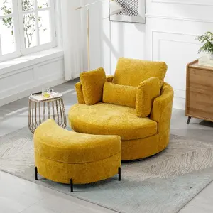 Chaise ronde pivotante surdimensionnée avec 3 oreillers 360 chaise longue pivotante confortable Club chaise de loisirs pour salon chambre maison