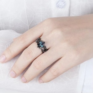 Anillos de circonita azul místico con corte de pera ZhuQian al por mayor, juego de 2 piezas para mujer, joyería gótica vintage con diseño de rama natural, deslumbrante para boda - Product Image 5