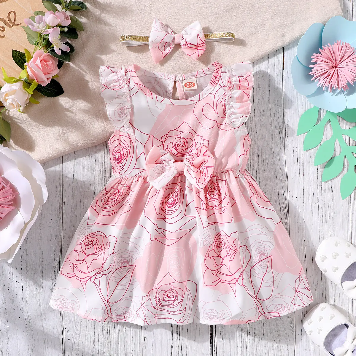 Cotton Girls Dresses Pink Sweet Flower Girls' Dress Casual Baby Dress For Kids Girls Customized
