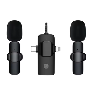 Micrófono Lavalier inalámbrico K15 Micrófono de solapa de transmisión Transmisión en vivo Teléfono para juegos Micrófono Reducción de ruido 3 en 1 Negro - Product Image 1