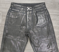Jeans Bufa Factory Derniers jeans taille moyenne argentés à jambe droite jeans gris métallisé pour femmes en 100% coton