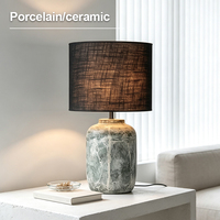 Lampe de bureau en céramique, lampe de chevet au design artistique moderne, base circulaire originale, abat-jour en tissu, flexible, électrique AC, LED, vert armée, blanc chaud