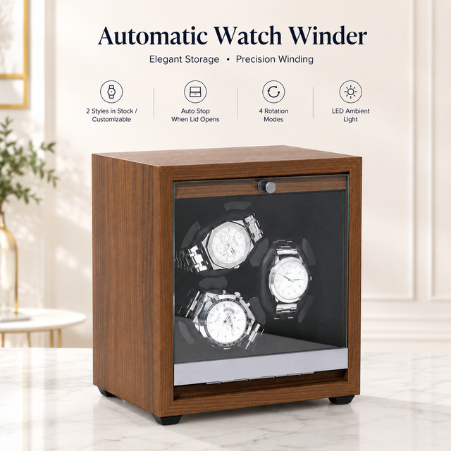 3 Slots Walnut Grain Wooden Automatic Watch Winder Box Ultra Quiet Motor Custom Logo Storage Factory Wholesale