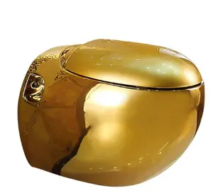 KD-01GWT高档金色洁具壁挂一体式卫生间陶瓷蹲厕镀金蛋形WC碗