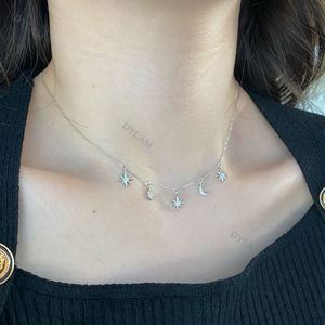 Dylam Elegant Summer Double Layered Necklace S925 Sterling <b>Silver</b> Cross Star Moon Pentagram Layered Beads <b>Choker</b> Necklace Girls - Product Image 3