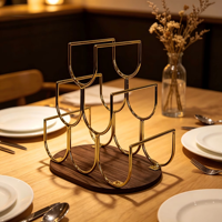 Support à verres à vin de table, porte-verres à pied en métal doré et bois à 8 emplacements, support de rangement vertical pour verres à vin pour comptoir de cuisine ou de bar