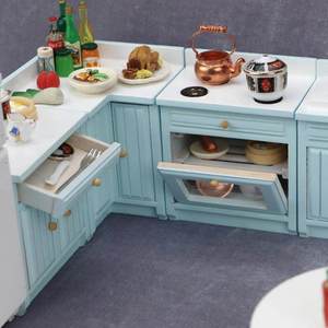 Meubles miniatures pour maison de poupée 1:12, armoires de cuisine, modèle de nourriture miniature, combinaison table de cuisson, évier et comptoir - Product Image 3