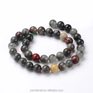 PandaHall 10mm Heliotrope Stone Round Natural Bloodstone Beads