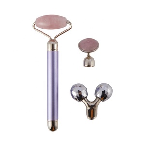 OEM logo vàng vẻ đẹp thanh điện <span class=keywords><strong>massage</strong></span> mặt con lăn chống nhăn da thắt chặt cầm tay Rose Quartz rung con lăn - Product Image 6