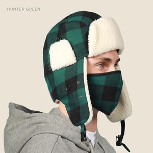 Chapeau de trappeur d'hiver à carreaux Lumberjack avec protège-oreilles et sangle sous le menton, coupe-vent pour l'extérieur, bonnet de ski unisexe pour adulte PT201 - Product Image 5