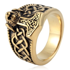 Anillo Vikingo con Cabeza de Serpiente Yunnique, Acero Dorado, Joyería de Moda para Hombre, Diseño Geométrico con Patrón Animal, Regalo para Ocasiones Especiales - Product Image 1