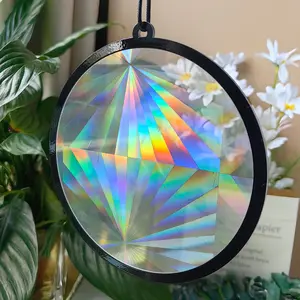 Acrylic Symphony Rainbow Prism Suncatcher Axicon Pattern Hanging Light Catcher Pendant Window Garden Decor
