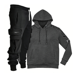 Completo da Uomo Streetwear Primaverile: <span class=keywords><strong>Felpa</strong></span> con Cappuccio <span class=keywords><strong>e</strong></span> Pantaloni <span class=keywords><strong>Cargo</strong></span> 100% Cotone, Vestibilità Ampia, Stile Casual Hip Hop - Product Image 1