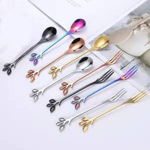 Decorative Utensils Rest Set Colors Coffee Scoop Short Handle Stainless Steel Tea Spoon And Fork