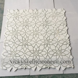 Mosaïque <span class=keywords><strong>de</strong></span> marbre Thassos blanc mélangé à du verre miroir argenté, motif <span class=keywords><strong>de</strong></span> champ <span class=keywords><strong>de</strong></span> marguerites, pour mur décoratif - Product Image 5