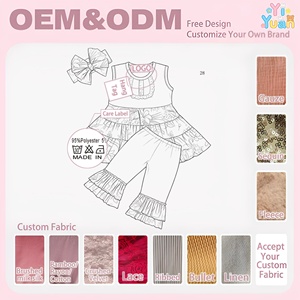 Completo 3 Pezzi per Bambine: Top Senza Maniche <span class=keywords><strong>con</strong></span> Pizzo, Leggings a Zampa e Fiocco Coordinato - Set Abbigliamento Bambina Personalizzabile - Product Image 2