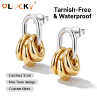 Boucles d'oreilles pendantes LUCKYJIU personnalisées, étanches, en acier inoxydable plaqué or 18 carats, bicolores, multi-anneaux entrelacés