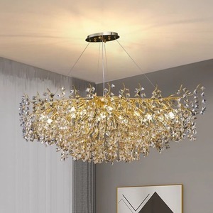 Lámpara colgante de luz de cristal con cubo cuadrado dorado moderno de altura ajustable, candelabro de lujo para decoración de restaurante y sala de estar de Hotel - Product Image 3