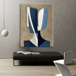<span class=keywords><strong>Dipinto</strong></span> a Olio Astratto Geometrico Fatto a Mano, Arte Moderna <span class=keywords><strong>Blu</strong></span> e Beige per Decorazione Domestica - Product Image 2