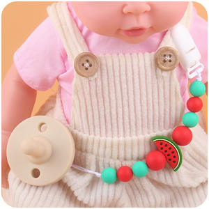 Venta al por mayor libre de BPA lindo bebé fruta dentición silicona Focal cuentas chupete titular cadena Clip silicona mordedor Clip para recién nacido - Product Image 4
