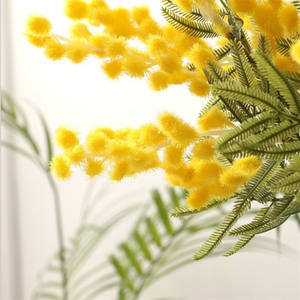 Mimose-flores artificiales de Acacia para decoración del hogar, flores falsas de seda amarilla, 38cm - Product Image 6