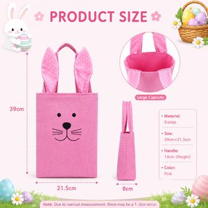 Sac fourre-tout Lapin Mignon avec Oreilles de Lapin, Sac Cadeau pour Enfants, Panier de Chasse aux Œufs, Panier à Bonbons en Toile de Jute, Décoration de Fête de Pâques - Product Image 2