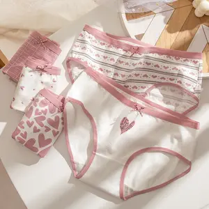 Manufacturers Seamless Bow Low Waist Underwear Cute Heart-shaped Printing Young Girls Panties
