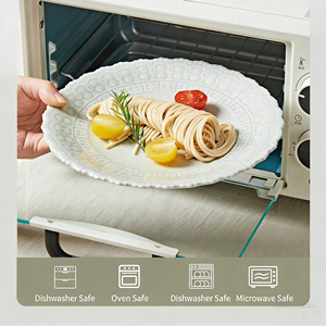 Juego de Vajilla de Cerámica Verde al por Mayor, Platos y Tazones de Porcelana con Relieve de Encaje y Diseño Moteado, Estilo Boho, Personalizable para Minoristas - Product Image 5
