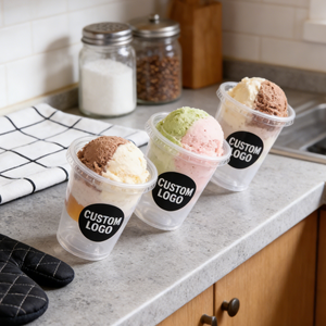 ผู้ผลิตและจำหน่ายถ้วยไอศกรีมและของหวานแบบใช้แล้วทิ้ง ขนาด 10 ออนซ์ ผลิตจากพลาสติก PET แบบผนังเดียว ขนาด 90 มม. พร้อมโลโก้สั่งทำได้ - Product Image 5